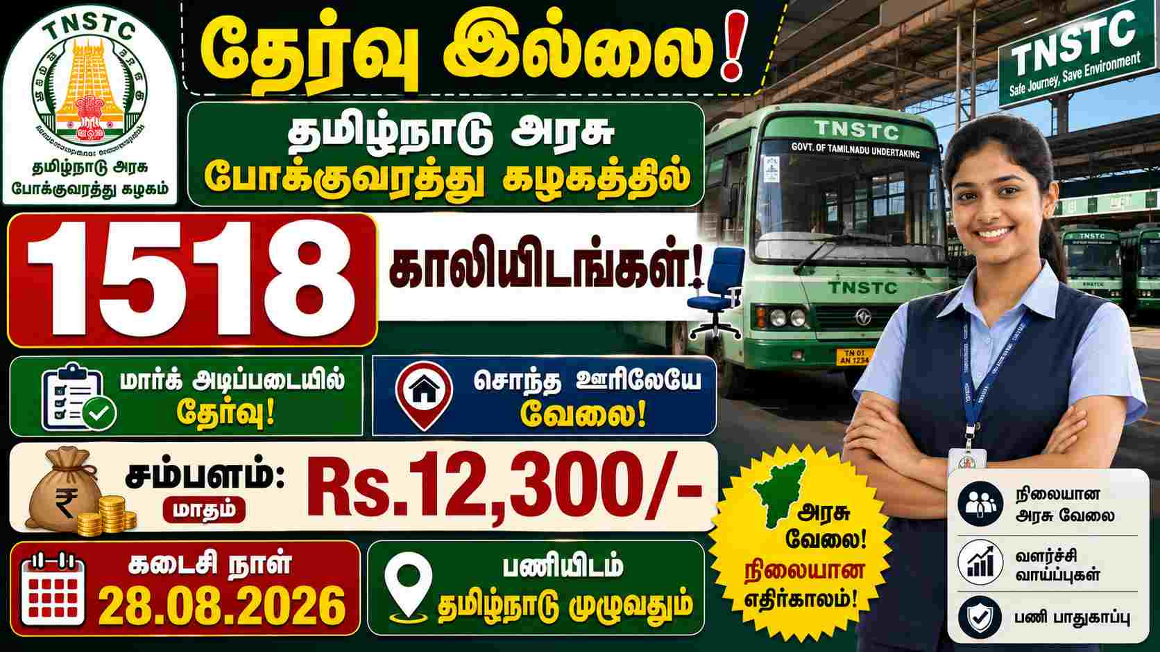 TNSTC Recruitment 2026 Out For1518 Vacancy Apply Online